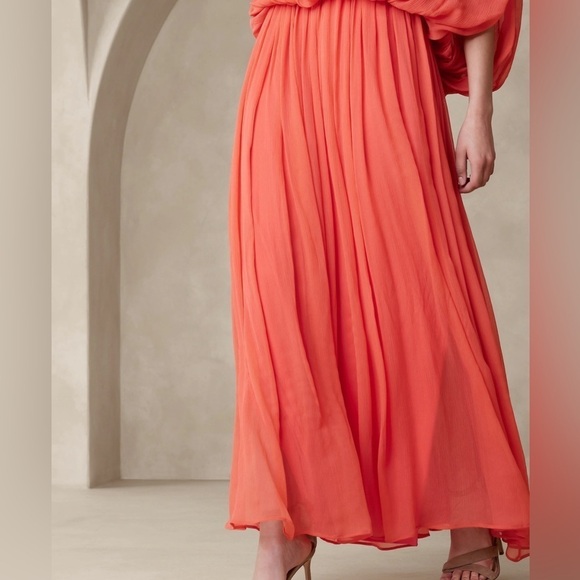 NWT! Banana Republic Solar Orange Aveline Crinkle Silk Maxi Dress -Multiple - Picture 4 of 7